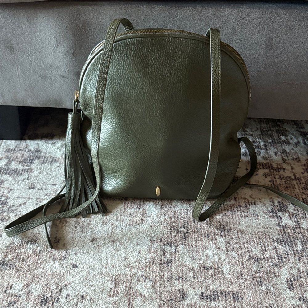 Thacker Elegant Olive Green Leather Backpack with Tassel
